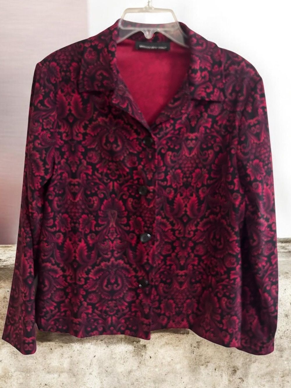 Vintage Y2K Red & Black Damask Jacquard Button-Down Shirt Shacket Goth M